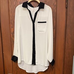 Free People White Blouse with Black Accents